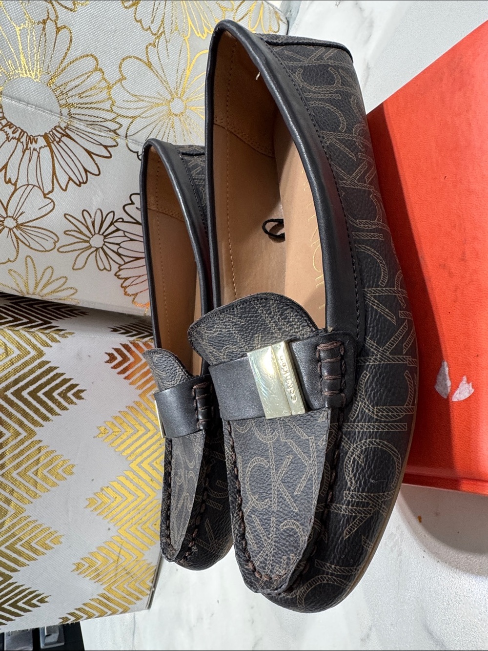 Michael Kors Men’s Dark Brown Logo Print Slip-On Loafers